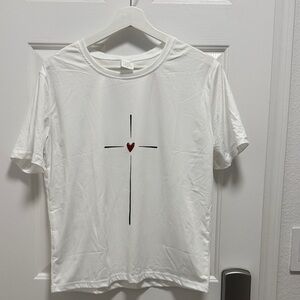 White T-Shirt with Cross and Heart Design